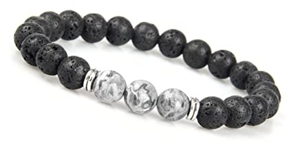 GD GOOD.designs EST. 2015 Chakra Bead Bracelet for Men – Black Lava Stone I Unisize Energy Jewelry