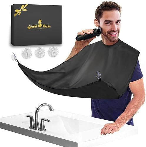 QpenguinBabies Beard Catcher - Large Beard Shaving Apron Cape with Suction Cups - Unique Gifts for Men Father Husband Grooming Trimming Cutting Cape (Black)