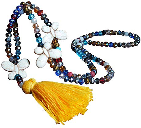 Amorar Elegante Halskette, Pullover, Kette, böhmische Halskette, bunt, Kristall, Perle, Kordel, Kette, Damen, Schmuck, Halskette mit Quasten-Anhänger, lange Pullover-Kette