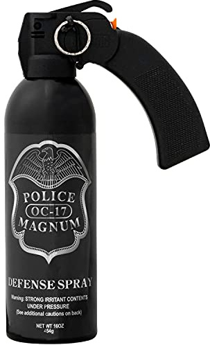 Police Magnum Large Pepper Spray Fogger- Self Defense & Home Security- 25ft Range- Made in The USA- 1 Pack Pistol Grip (16oz)