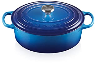 Le Creuset Cocotte en Fonte Émaillée Signature avec Couvercle, 25 cm, Ovale, 3,2 L, 3,672 kg, Azure, 21178252202430