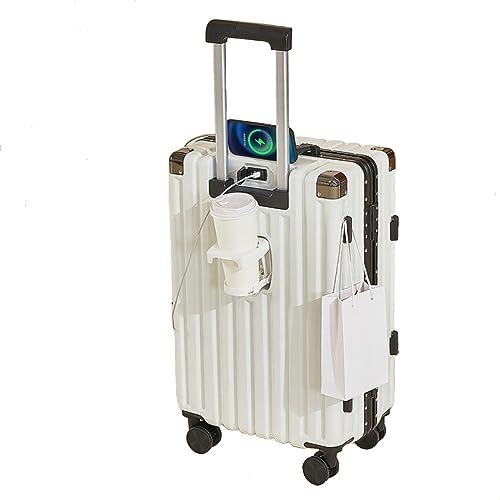 LANMOU Koffer Handgepäck Kabinentrolley, Kleiner Koffer mit Rollen Cabin Trolley Carry on Luggage Handgepäckkoffer Rollkoffer Klein with TSA Schloss, Cup Holder, Hook, USB Charging Port (Weiß,20 Zoll)