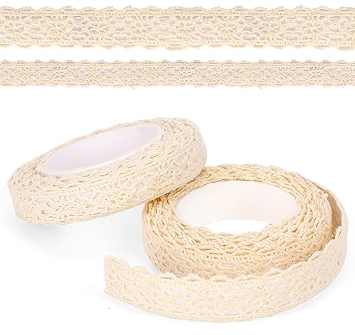 2 Rollen Spitzen Selbstklebende Vintage Spitzenband Beige Spitze Dekoband Bordüre Selbstklebend Zierband Spitzenborte Stoffband für Handwerk Hochzeit Geschenke Scrapbook
