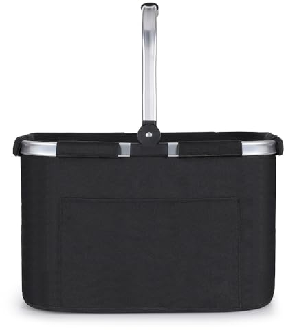 Diurwur® Tragekorb Faltbar 30L Einkaufskorb Groß Picknickkorb mit Gepolsterten Griffen Praktischer Klappkorb Einkaufstasche mit Alurahmen Stabiler Korb - ideal für Reisen/Picknick/Einkaufen/Geschenk