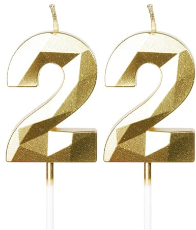 mciskin Gold 22th Birthday Candles, 3D Number 22 Candles for Cake, Girls Boys 22th Birthday Decorations,Pearl Gold Candle Cake Topper Decorations for Birthday Party Weddings Anniversary Supplies
