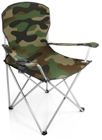 BigDean Campingstuhl für Personen ab 1,70 m - Großer Bequemer Faltstuhl in Camouflage – Anglerstuhl belastbar bis 120 kg – der Klappstuhl mit extra großer Sitzfläche für ultimativen Komfort im Freien