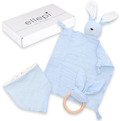 Ellepi nyfödd baby presentset ekologisk bomull dubbel haklapp tandköttsmassageapparat (Cielo)
