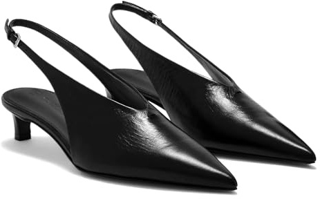 Coutgo Womens Low Kitten Heels Slingback Closed Pointed Toe V-Cut Business Work Pumps Dress Shoes, Black, 7 UK