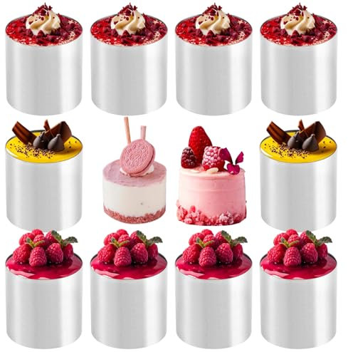 Yuragim Lot de 10 Pcs Cercle Patisserie en Acier Inoxydable 5 cm Diamètre 5 cm Haut, Emporte-pièces Ronds, Rond Moules à Tartelettes, Anneaux à Gâteaux, Moule à Mousse pour Dessert Gâteau Pâtisseri