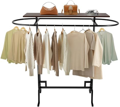 Philipreba 59x55x19.6in Clothing Display Stand, Floorstanding Retail Ellipse Coat Rack, Commercial Clothes Hanging Rack with Top Panel, Metal Garment Rack for Shops, Boutiques Display (Black)