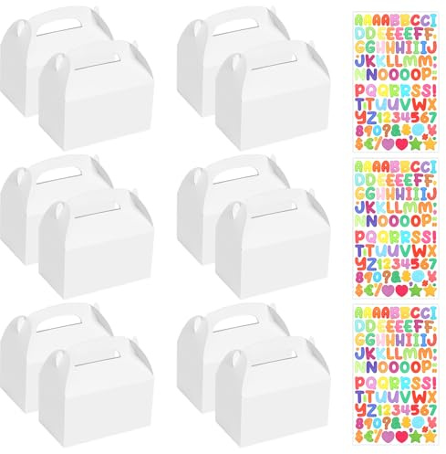 XWCHASA Tom presentförpackning 16 x 9 x 8,5 cm, set med 12, vit | 3 bokstavsklistermärken, kartong tårtlådor, för födelsedag, bröllop, baby shower