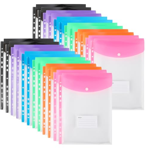 Carteras de plástico A4 con bolsillos perforados, carpetas expandibles de 11 agujeros para bolsa de documentos de 2/3/4 anillos con botón a presión y etiqueta, hojas sueltas transparentes para oficina