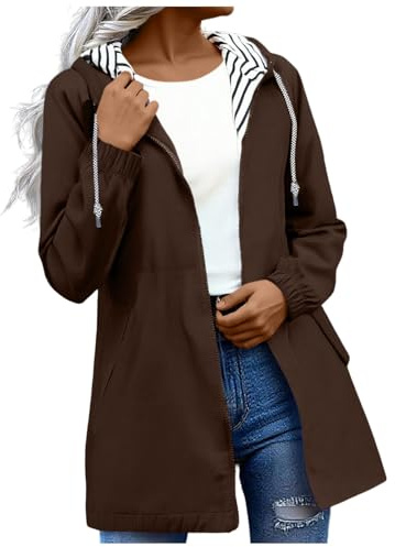 Women's Waterproof Raincoat Lightweight Rain Jacket Striped Lined Raincoats with Hooded Windbreaker with Pockets for Outdoor Travel Jacket S-5XL