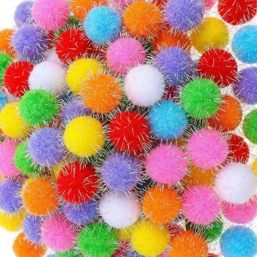 KFHENSOMR 120Pcs Cat Pom Pom Ball,1.6 inche Glitter Ball Toy,Sparkle Ball | Fuzzy Assorted Color, Flash Ball, Interactive Cat Toys, for Kitten Play, Exercise and Entertainment