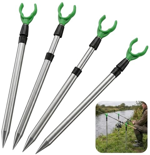 Fishing Rod Holder for Fishing – 4 PCS Adjustable Bankstick Rod Rest – Telescopic Fishing Rod Stand 40–80 cm – Ground Spike Rod Holder for Carp Coarse Fishing