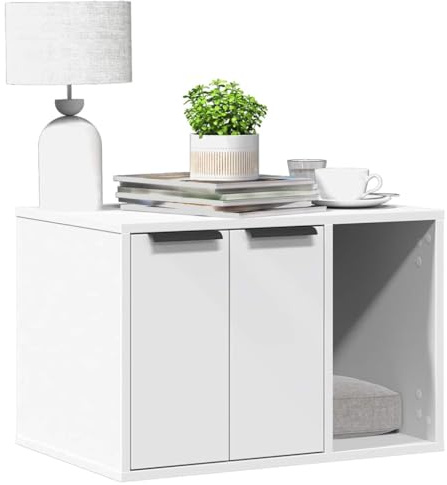 Mokuyary Meuble de Bac à Litière pour Chat Blanc Bois d'ingénierie Salon A | Maison de Toilettes pour Chats, Table Basse pour Chambre, Balcon