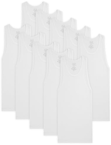 Fruit of the Loom Boys' Cotton Tank Top Undershirt (Multipack), Boys - 10 Pack - White, M