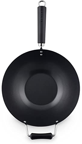 Ken Hom Wok Antiaderente Acciaio al Carbonio, 31cm, Excellence, Padella a Induzione/Compatibile con Utensili in Metallo, Lavabile in Lavastoviglie, 5 Anni di Garanzia