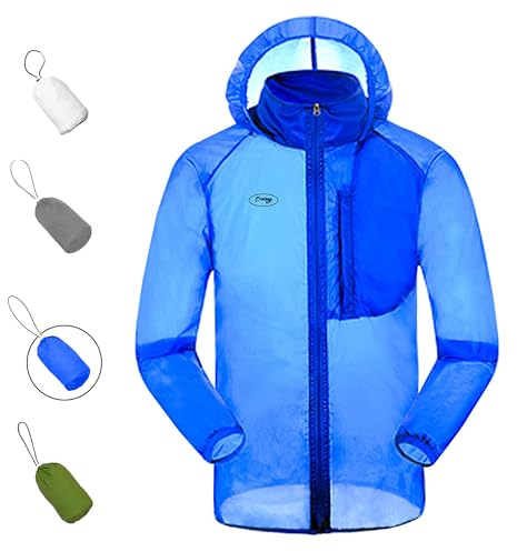 Dooy Sun Protection Jacket Ultra Light Thin Breathable Packable Outdoor Cycling Jacket Hoodie Skin Clothing for Men & Women(Blue,Large)