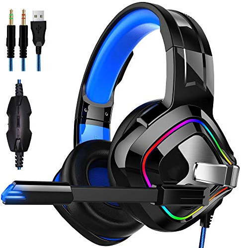 Casque de jeu 7.1 Surround Jack 3,5 mm, casque stéréo de jeu pour PS4 PC Xbox One S X Nintendo Switch PC portable Mac avec micro Rouge ordinaire.