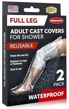 100% Waterproof Leg Cover for Shower - 2pk - Tight Seal - Reusable Adult Full Leg Cast Protectors - Knee, Ankle, Foot - After Surgery Bandage and Dressing Cast Bag for Wounds and Burns