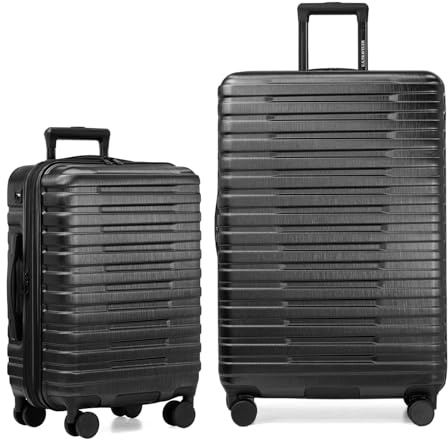 U.S. Traveler Boren Polycarbonate Hardside Rugged Travel Suitcase Luggage with 8 Spinner Wheels, Aluminum Handle, Black, 2-Piece Set, USB Port in Carry-On