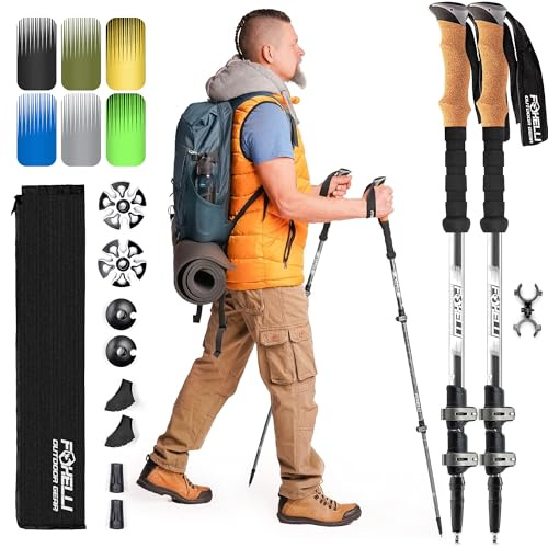 Foxelli Trekking Poles – Lightweight Collapsible Trekking Poles for Hiking Men & Women, Perfect Balance & Support for Seniors