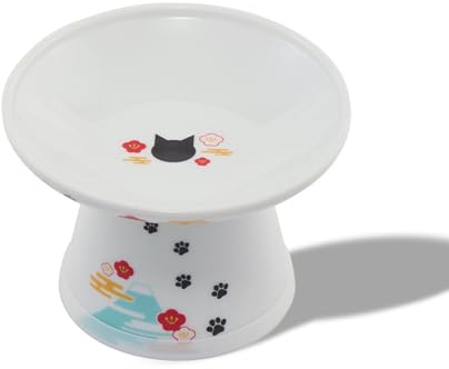 Necoichi Extra Wide Raised Cat Food Bowl (Fuji Edition, Extra Wide), White