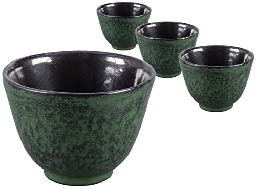 tea4chill Gusseisen Teetasse Hako dunkelgrün 100ml. Traditionelle asiatische Gusseisen Teebecher im Set. Ideale Ergänzung für Gusseisen Teekanne.