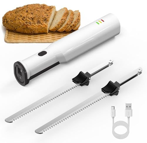 oiakus Coltello Elettrico per Carne, Coltello da Pane Senza Fili con 2 Lame Seghettate in Acciaio Inossidabile da 8 e Rilascio del Grilletto con Blocco di Sicurezza, Carne da Intaglio, Pollame, Pane