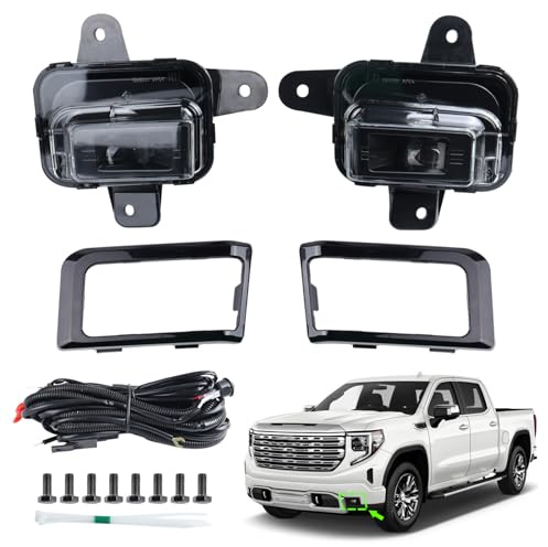 KAMDKI LED Fog Light Set 5pcs Compatible for 2022 2023 2024 GMC Sierra 1500 Front Bumper Lamp Assembly With Wire Harness Bulbs Cover Bezels GM2593338 GM259233 GM1039290 GM1038290