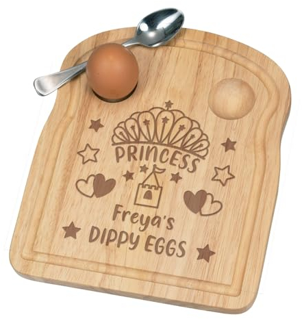 Personalised Princess Tiara Breakfast Dippy Egg Cup Board Wooden Easter Easter