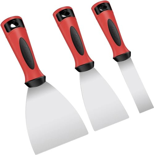 Profiwoab 3 Pcs Wallpaper Scraper Tool Set, Stainless Steel Paint Scraper Tool, Putty Drywall Joint Knife with Plastic Handle for Walls (2.5, 6.5, 9.6 cm)