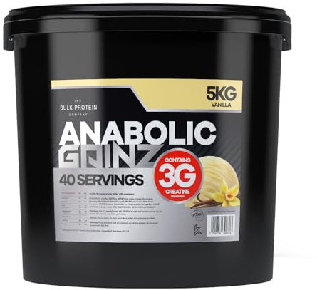 Anabolic Gainz 5kg – Mass Gainer – 30g Protein Powder – Contains 3g Creatine Per Serving – Post Workout Recovery Fuel to Build Lean Muscle – 40 Servings – GMP Certified – TBPC (Vanilla)