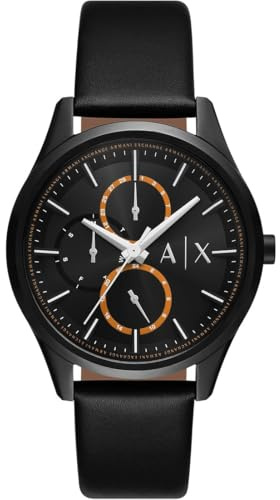 Armani Exchange Watch for Men Automatic Movement and 46mm Case Size with Stainless Steel Leather or Silicone Strap, Matt Black