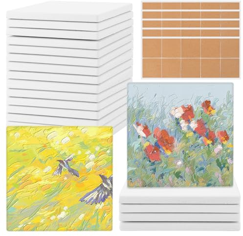 Oungy - Posavasos de cerámica blanca para pintar, 10 x 10 cm, posavasos de corcho con respaldo de corcho, para sublimación, cuadrados, 20 unidades