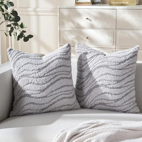 BonBotimen Kissenbezüge Grau 2er Set Sofakissen Sanft Dekokissen Weich Kissenbezug Couchkissen Dekorativ Zierkissenbezug für Sofa Bett Wohnzimmer Schlafzimmer klassischer Style Grau 45x45cm