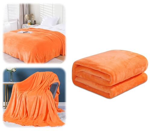Fleece sängfiltar – mjuk lätt plysch luddig mysig filt mikrofiberfilt-sherpa fleecefilt, varm och mjuk filt för säng, soffa och resor (orange, 200 x 230 cm)