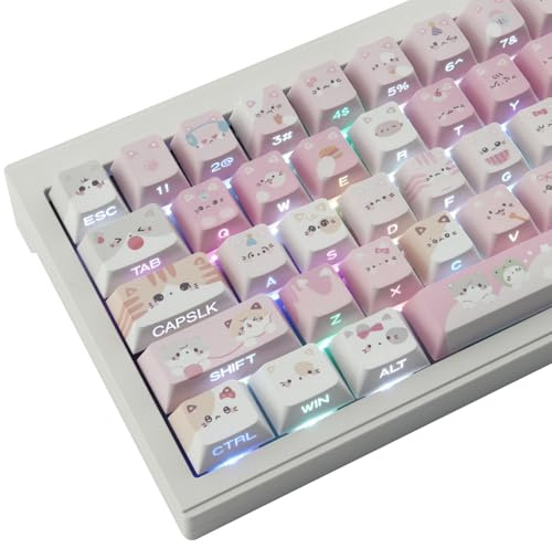TYRIXKI PBT Keycaps - Side Printed Keycap Set,136 Keys Shine Through Meow Meow Squad Custom Cat Keycaps, Cherry Profile Keyboard Keycaps for Cherry MX Switches Mechanical Keyboards