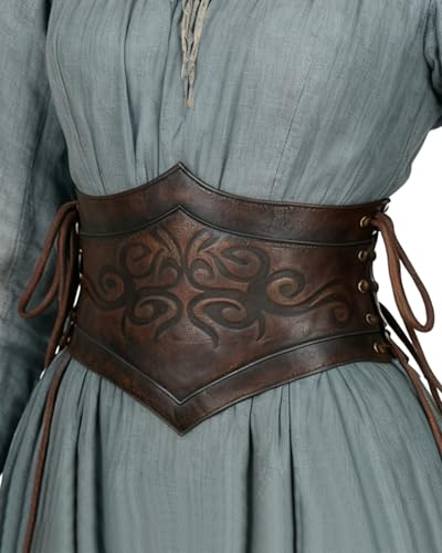 L'VOW Women Viking Waist Corset Belt Medieval Elastic Wide Brown Leather Corset Belt Renaissance Accessory(S)