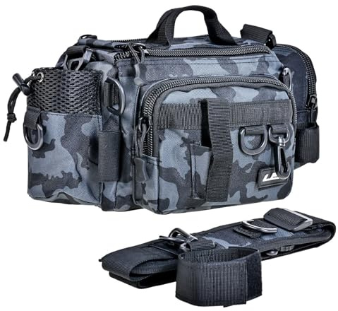 SOUUXIU Fishing Tackle Bag Organizer,Fishing Bag-Fishing Tackle Storage Bags for Saltwater or Freshwater Fishing Gear - Padded Shoulder Strap - Tackle Box Bag (Black Camouflage)
