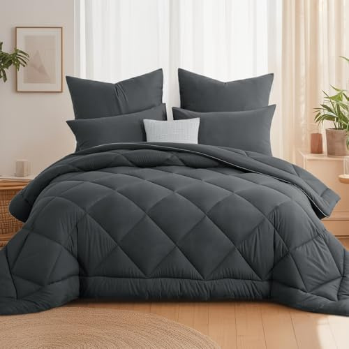 Aisbo Täcke utan överdrag 240 x 220 cm året runt täcke 300 GSM – antracit täcke 220 x 240 cm 4 årstider, grå filt 220 x 240 mjuk och bekväm, översäng utan kudde