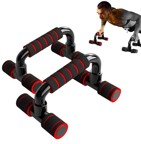 Push Up Bars Liegestützgriffe, Fitness Parallettes für Krafttraining, 22 cm x 14 cm x 12 cm, Schwarz-Rot