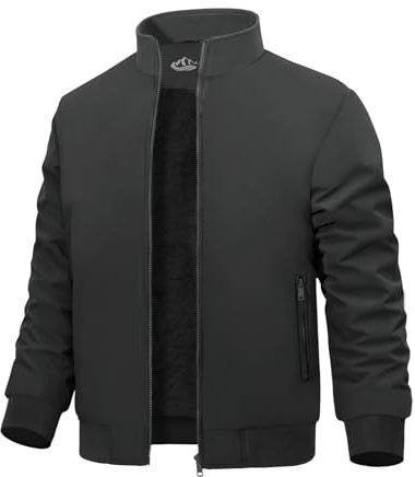 Xnova Blouson Bombers Homme d'hiver Chaud Blousons Aviateur Légère Doublée en Polaire Veste Imperméable mi Saison Thermique Bombardier Manteau Coupe Vent Zippée Travail, Gris Foncé, L
