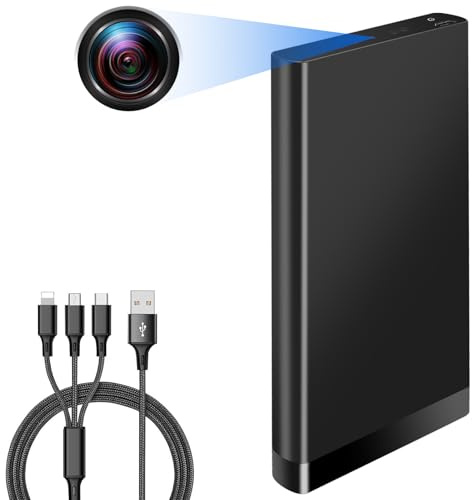 Tebetu Portatile Telecamera Nascosta, 10000mAh Power Bank Micro Camera Spia Nascosta, HD 1080P Mini Spy Cam con Visione Notturna e Sensore di Gravità per Interno/Esterno