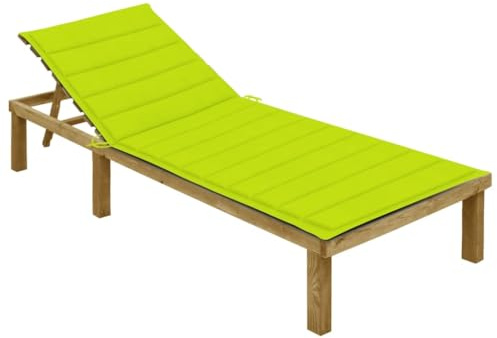 Lettino da giardino in legno di pino impregnato, cuscino verde chiaro, schienale regolabile per ore di relax all'aperto