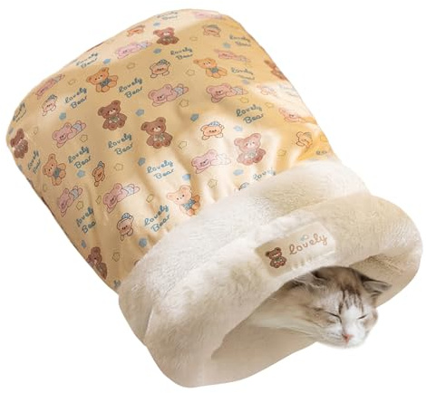 Derwrtup Cat Sleeping Bed, Cosy Cat Bed, Thick Warm Washable Pet Cave for Autumn Winter Small Animals Indoor Outdoor Travel Resting Place