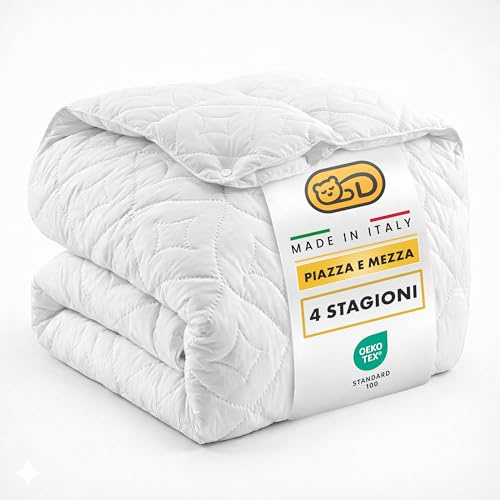 Dream Piumino Una Piazza e Mezza 4 Stagioni 200x200cm in Microfibra 100g + 200g Anallergica - Trapunta Una Piazza e Mezza Tessuto Mano Pesca - Piumino certificato OEKO-TEX e Made in Italy