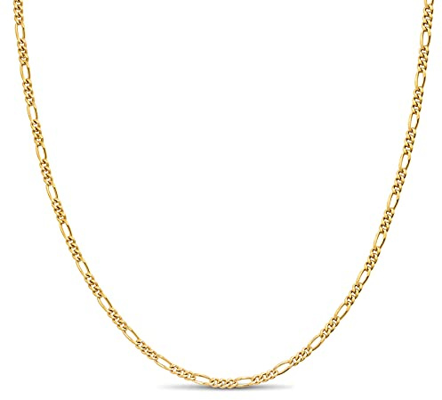 KEZEF Eslabón de cadena Figaro, chapado en oro, plata de ley, chapado en oro, plata de ley, 2 mm, pulseras y collares italianos, Vergoldetes Silber, Plata esterlina, Sin piedra preciosa