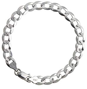 AKA Gioielli® - Herren Damen Armband 925 Sterling Silber Rhodiniert - 7.2mm Flache Panzerkette - Länge: 21,6 cm